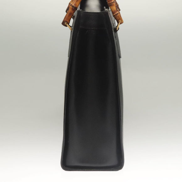 GUCCI Bamboo Hand Bag Leather Black Gold 002 1186 0259 Auth ep9321