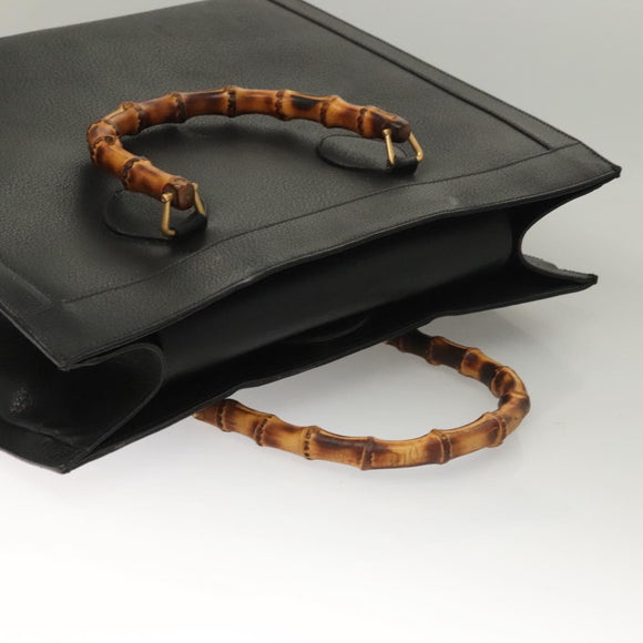 GUCCI Bamboo Hand Bag Leather Black Gold 002 1186 0259 Auth ep9321