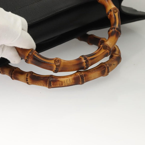 GUCCI Bamboo Hand Bag Leather Black Gold 002 1186 0259 Auth ep9321