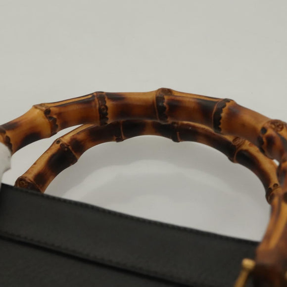 GUCCI Bamboo Hand Bag Leather Black Gold 002 1186 0259 Auth ep9321