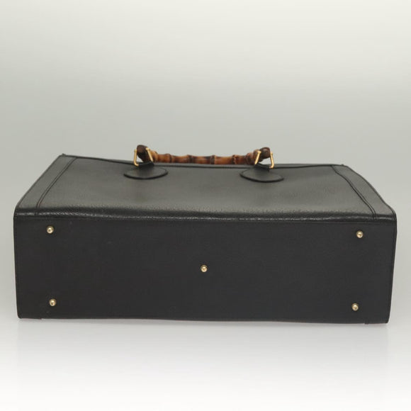 GUCCI Bamboo Hand Bag Leather Black Gold 002 1186 0259 Auth ep9321