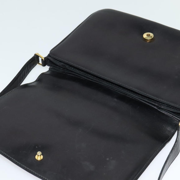 GUCCI Web Sherry Line Shoulder Bag Leather Black Gold Auth ep9327