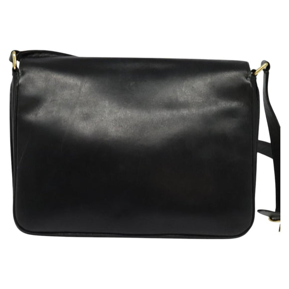 GUCCI Web Sherry Line Shoulder Bag Leather Black Gold Auth ep9327