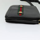 GUCCI Web Sherry Line Shoulder Bag Leather Black Gold Auth ep9327-4