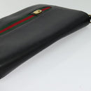 GUCCI Web Sherry Line Shoulder Bag Leather Black Gold Auth ep9327-6