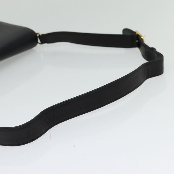 GUCCI Web Sherry Line Shoulder Bag Leather Black Gold Auth ep9327