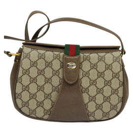 GUCCI GG Supreme Web Sherry Line Bag PVC Beige Gold 72 02 024 Auth ep9333 - 0