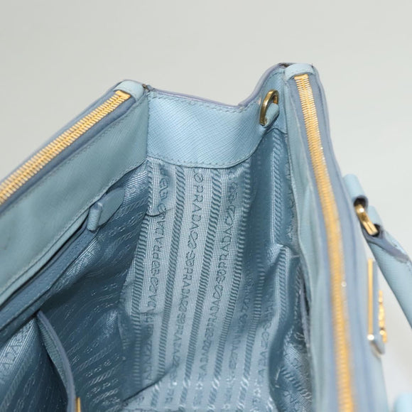 PRADA Galleria Hand Bag Safiano leather Light Blue Gold Auth ep9361