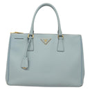 PRADA Galleria Hand Bag Safiano leather Light Blue Gold Auth ep9361-13