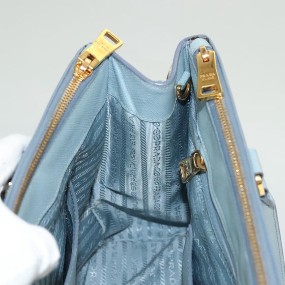 PRADA Galleria Hand Bag Safiano leather Light Blue Gold Auth ep9361