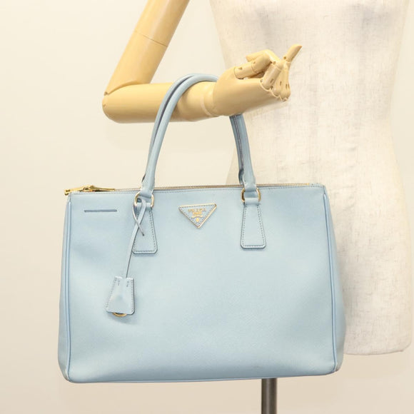 PRADA Galleria Hand Bag Safiano leather Light Blue Gold Auth ep9361