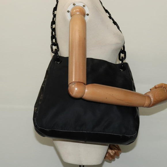 PRADA Shoulder Bag Nylon Plastic Black Silver Auth ep9367