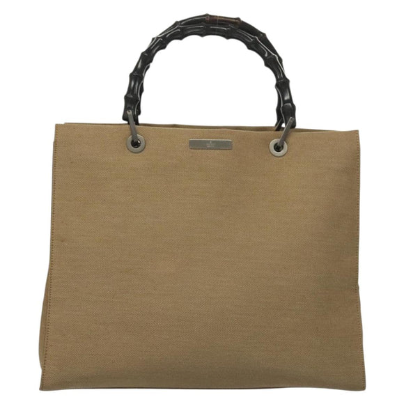 GUCCI Bamboo Hand Bag Canvas Beige 002 1010 2404 Auth ep9368