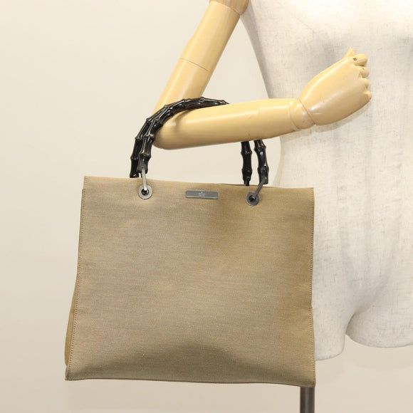 GUCCI Bamboo Hand Bag Canvas Beige 002 1010 2404 Auth ep9368