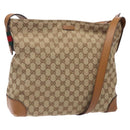 GUCCI GG Canvas Web Sherry Line Shoulder Bag Beige Silver 308930 Auth ep9380-1