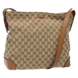 GUCCI GG Canvas Web Sherry Line Shoulder Bag Beige Silver 308930 Auth ep9380