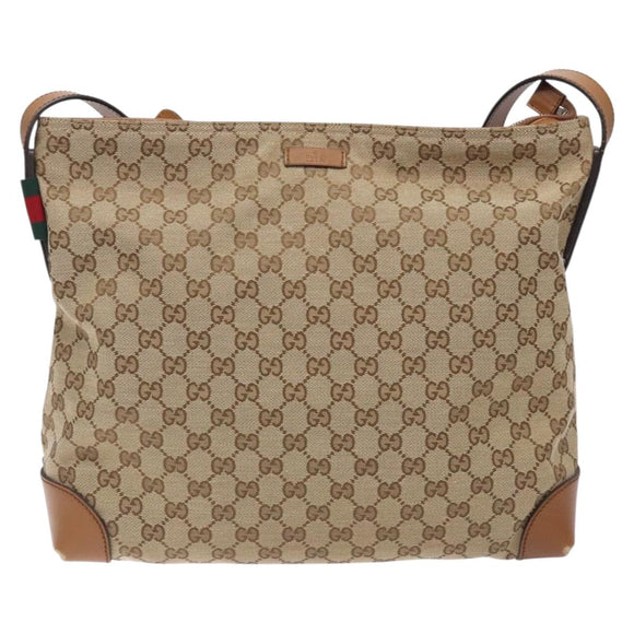 GUCCI GG Canvas Web Sherry Line Shoulder Bag Beige Silver 308930 Auth ep9380