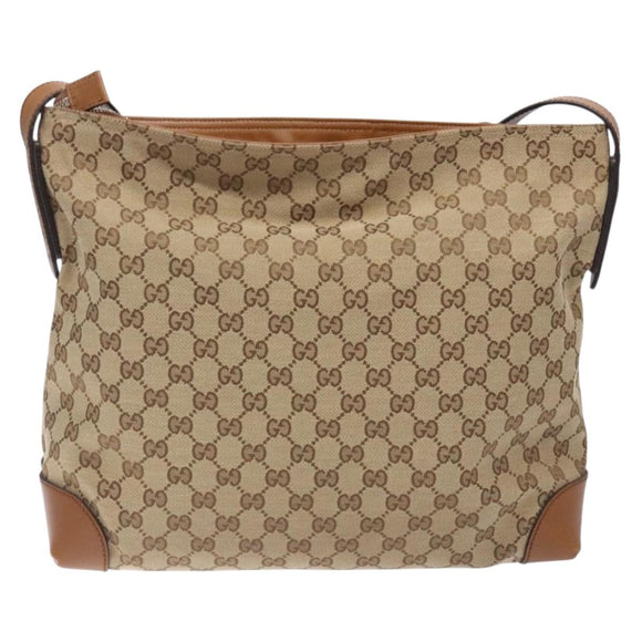 GUCCI GG Canvas Web Sherry Line Shoulder Bag Beige Silver 308930 Auth ep9380