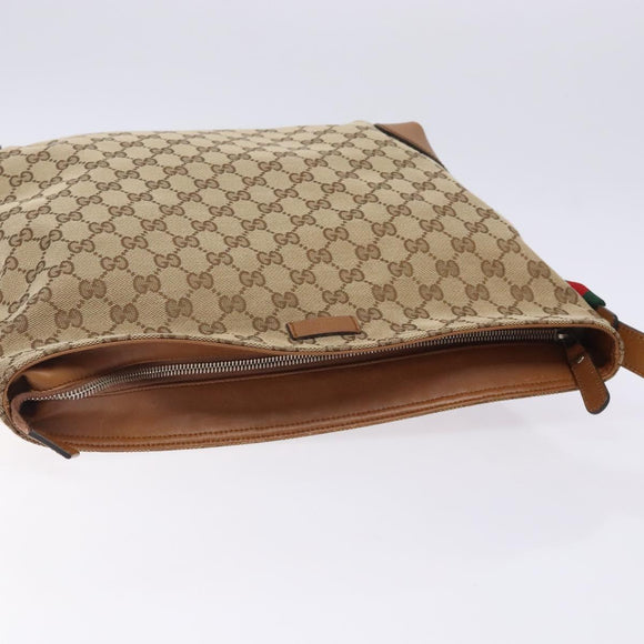 GUCCI GG Canvas Web Sherry Line Shoulder Bag Beige Silver 308930 Auth ep9380