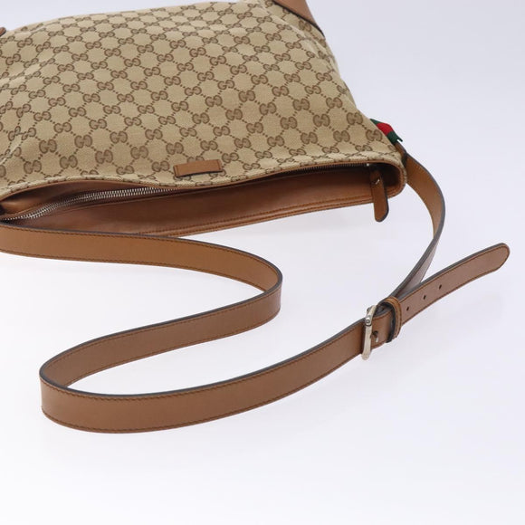 GUCCI GG Canvas Web Sherry Line Shoulder Bag Beige Silver 308930 Auth ep9380