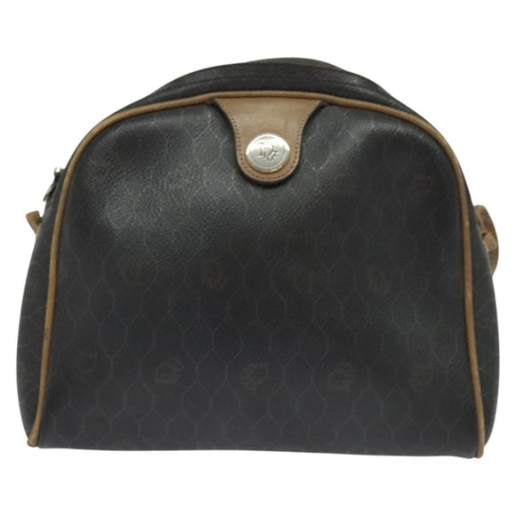 Christian Dior Honeycomb Canvas Shoulder Bag PVC Leather Black Auth ep9393