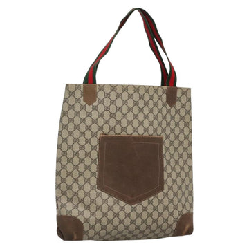 GUCCI GG Supreme Web Sherry Line Tote Bag PVC Beige Auth ep9399