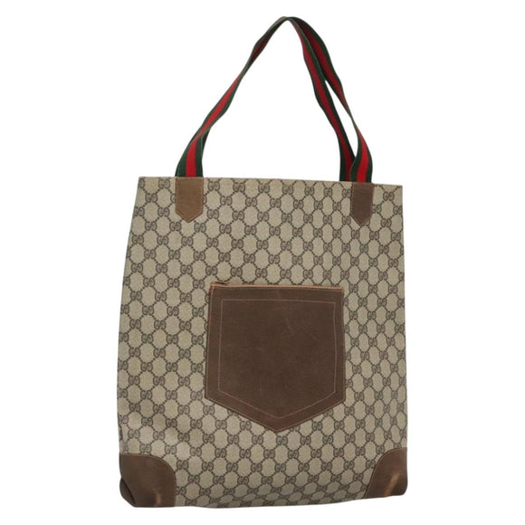 GUCCI GG Supreme Web Sherry Line Tote Bag PVC Beige Auth ep9399