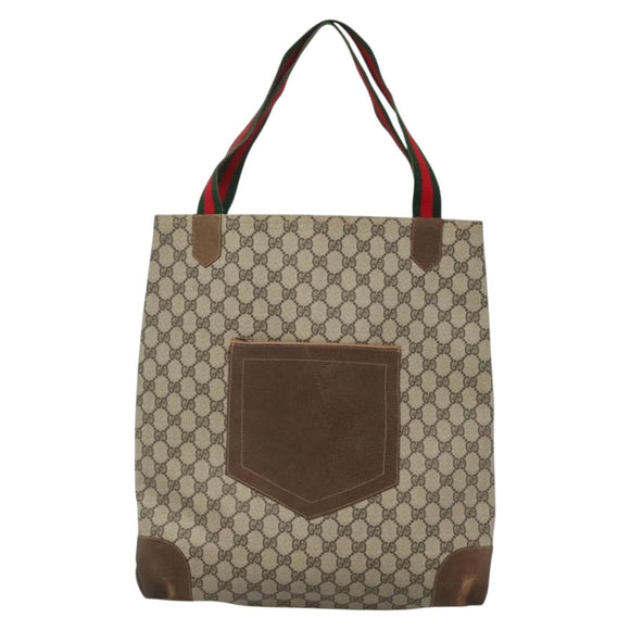 GUCCI GG Supreme Web Sherry Line Tote Bag PVC Beige Auth ep9399