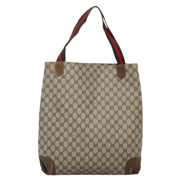 GUCCI GG Supreme Web Sherry Line Tote Bag PVC Beige Auth ep9399