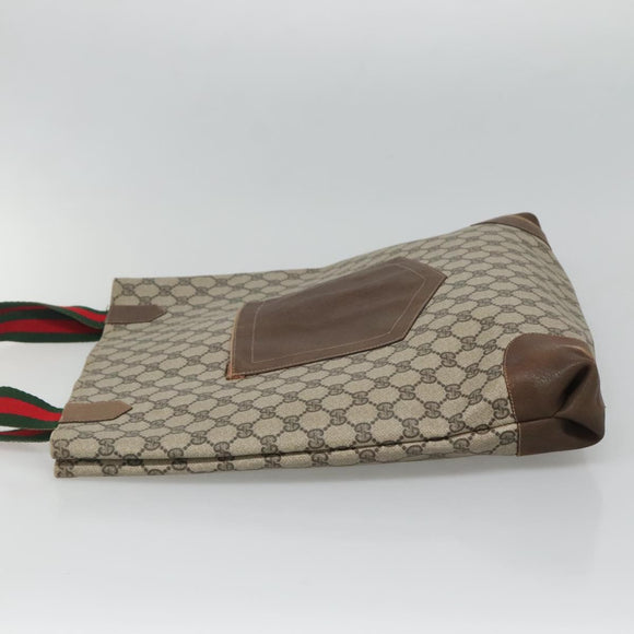 GUCCI GG Supreme Web Sherry Line Tote Bag PVC Beige Auth ep9399