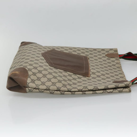 GUCCI GG Supreme Web Sherry Line Tote Bag PVC Beige Auth ep9399