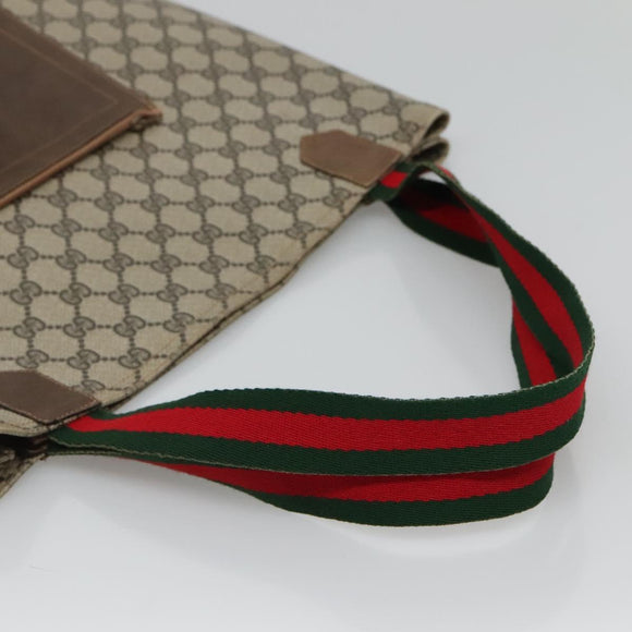 GUCCI GG Supreme Web Sherry Line Tote Bag PVC Beige Auth ep9399