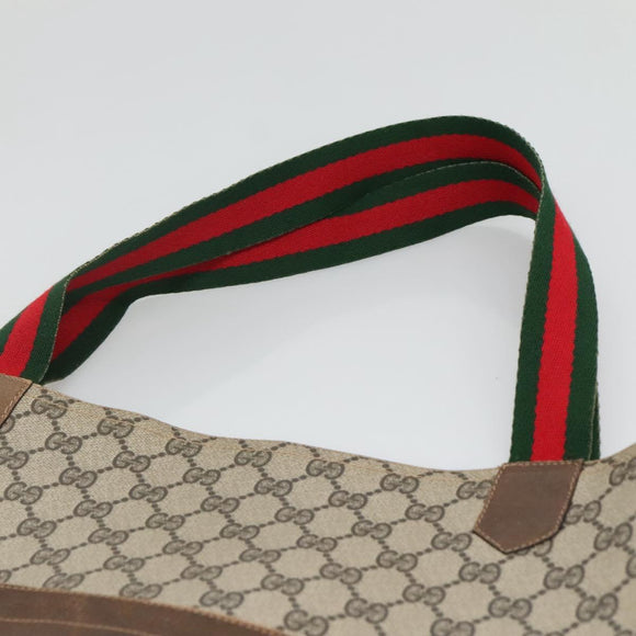 GUCCI GG Supreme Web Sherry Line Tote Bag PVC Beige Auth ep9399
