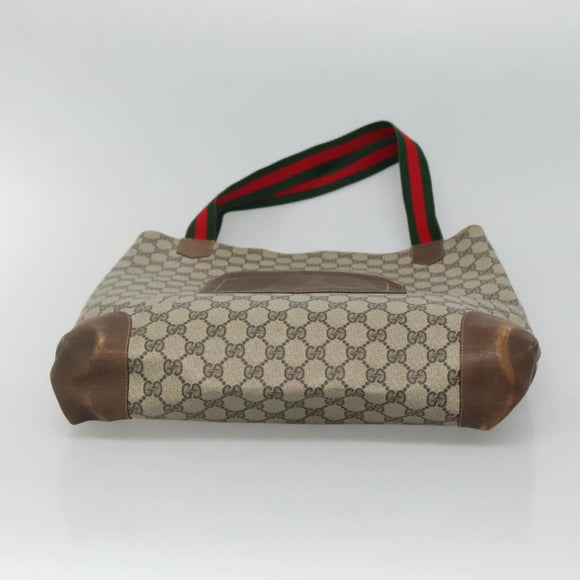GUCCI GG Supreme Web Sherry Line Tote Bag PVC Beige Auth ep9399