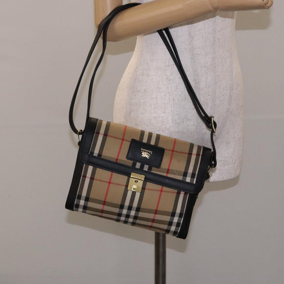 Burberrys Nova Check Shoulder Bag Canvas Beige Gold Auth ep9421