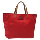 GUCCI GG Canvas Tote Bag Nylon Gold Red 282489 Auth ep9426-1