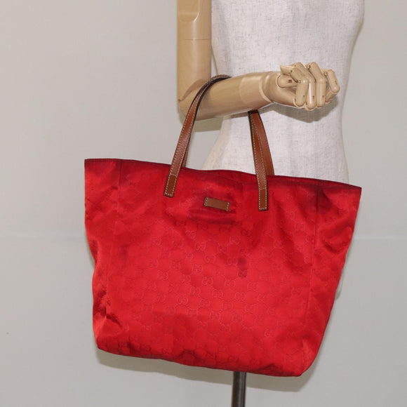 GUCCI GG Canvas Tote Bag Nylon Gold Red 282489 Auth ep9426