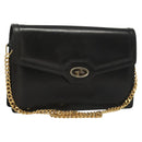 GUCCI Chain Shoulder Bag Leather Black Gold Auth ep9431-1