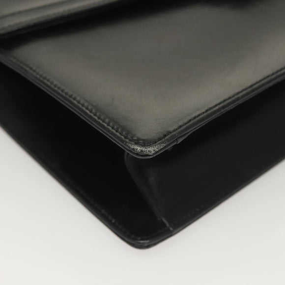 GUCCI Chain Shoulder Bag Leather Black Gold Auth ep9431