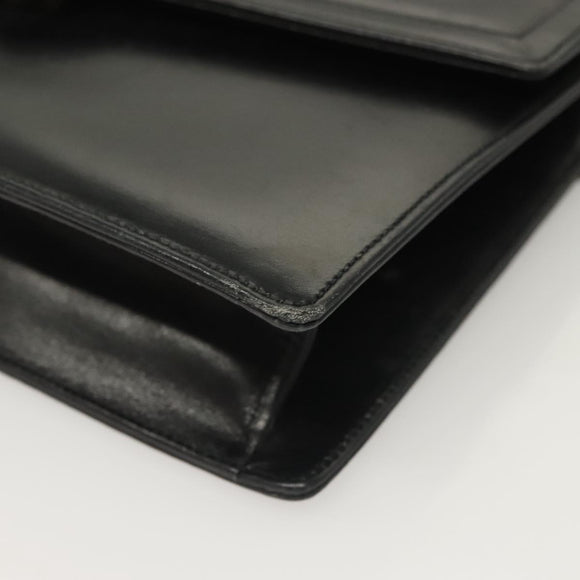 GUCCI Chain Shoulder Bag Leather Black Gold Auth ep9431