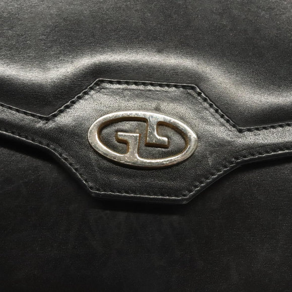 GUCCI Chain Shoulder Bag Leather Black Gold Auth ep9431