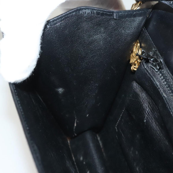 GUCCI Chain Shoulder Bag Leather Black Gold Auth ep9431