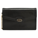 GUCCI Chain Shoulder Bag Leather Black Gold Auth ep9431-13