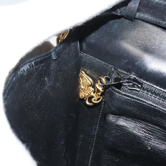 GUCCI Chain Shoulder Bag Leather Black Gold Auth ep9431