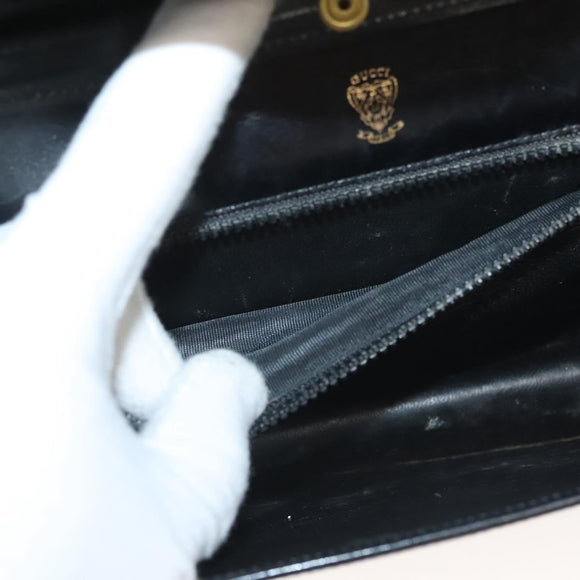 GUCCI Chain Shoulder Bag Leather Black Gold Auth ep9431