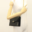 GUCCI Chain Shoulder Bag Leather Black Gold Auth ep9431-22