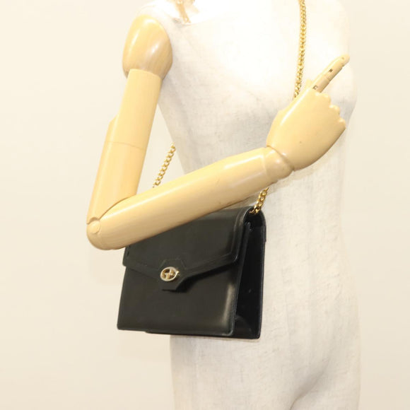 GUCCI Chain Shoulder Bag Leather Black Gold Auth ep9431