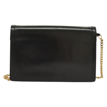 GUCCI Chain Shoulder Bag Leather Black Gold Auth ep9431 - 0