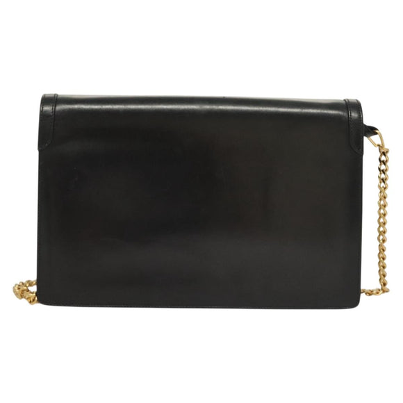 GUCCI Chain Shoulder Bag Leather Black Gold Auth ep9431