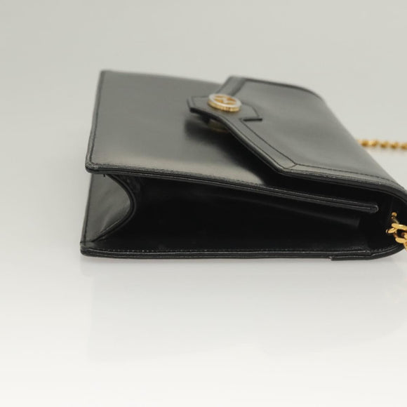 GUCCI Chain Shoulder Bag Leather Black Gold Auth ep9431
